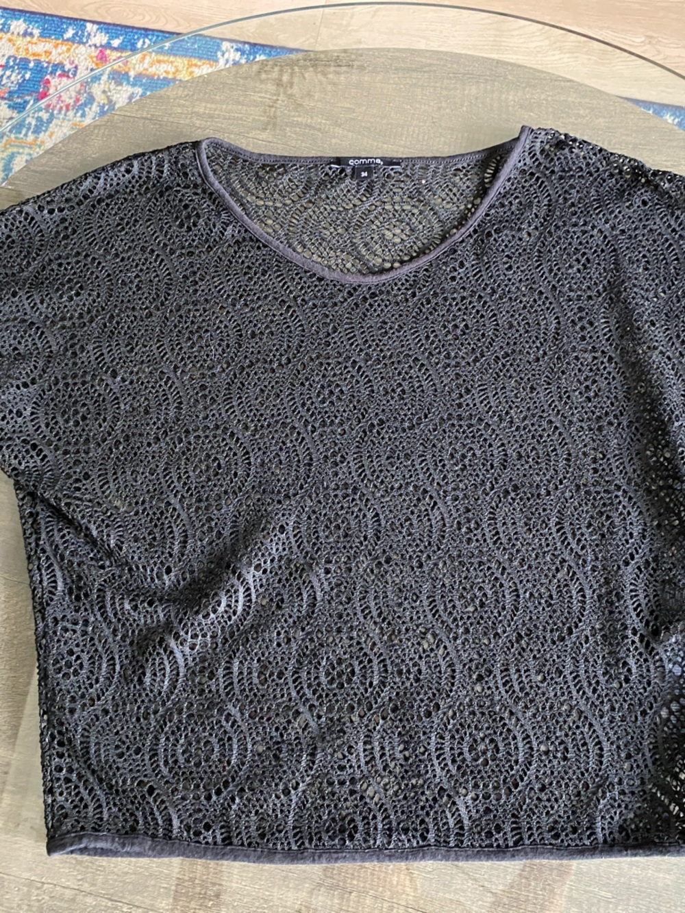 Crochet Lace Short-Sleeve Top in Black by